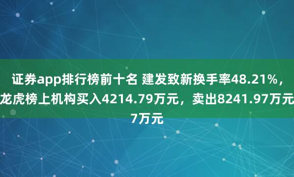 证券app排行榜前十名 建发致新换手率48.21%，龙虎榜上机构买入4214.79万元，卖出8241.97万元